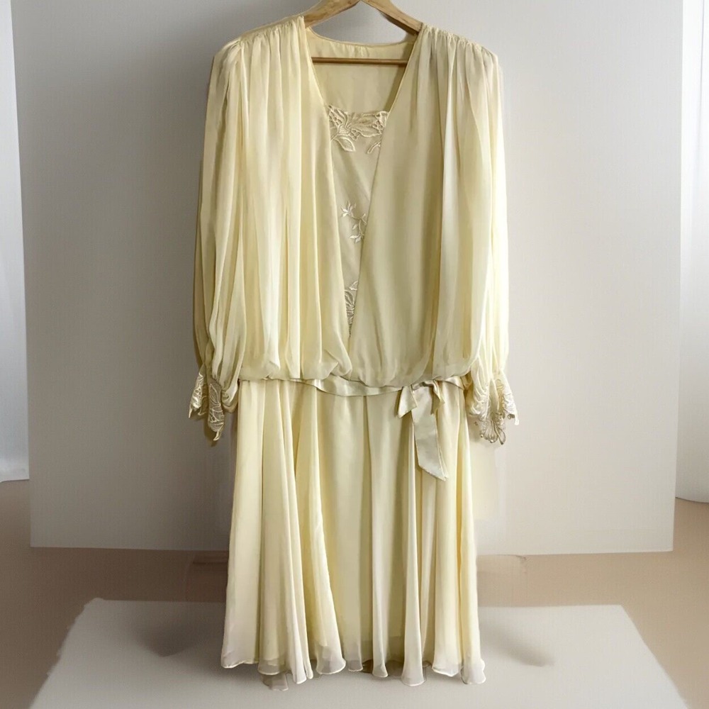 VTG JoEd Sophisticates Dress Size 12 Long Satin Sheer Romantic Elegant 60s Fairy